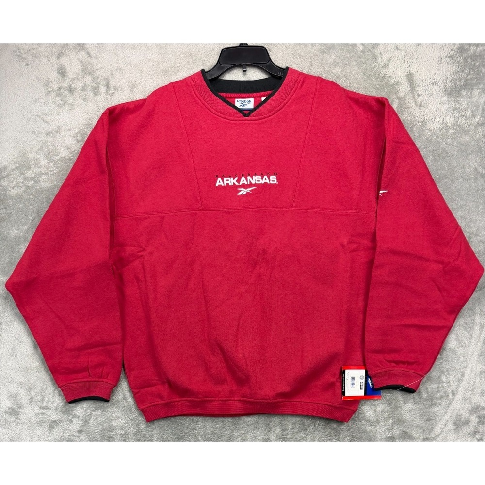 NWT Reebok Arkansas Razorbacks Pullover‎ Sweatshirt Sz L Red Fleece Cotton Blend